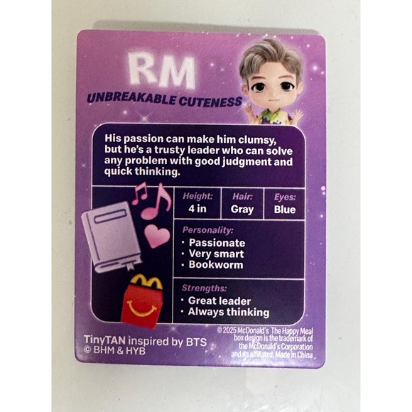 McDonald's TinyTAN x BTS 2025 Happy Meal Toy New #1 - RM - Picture 4 of 6